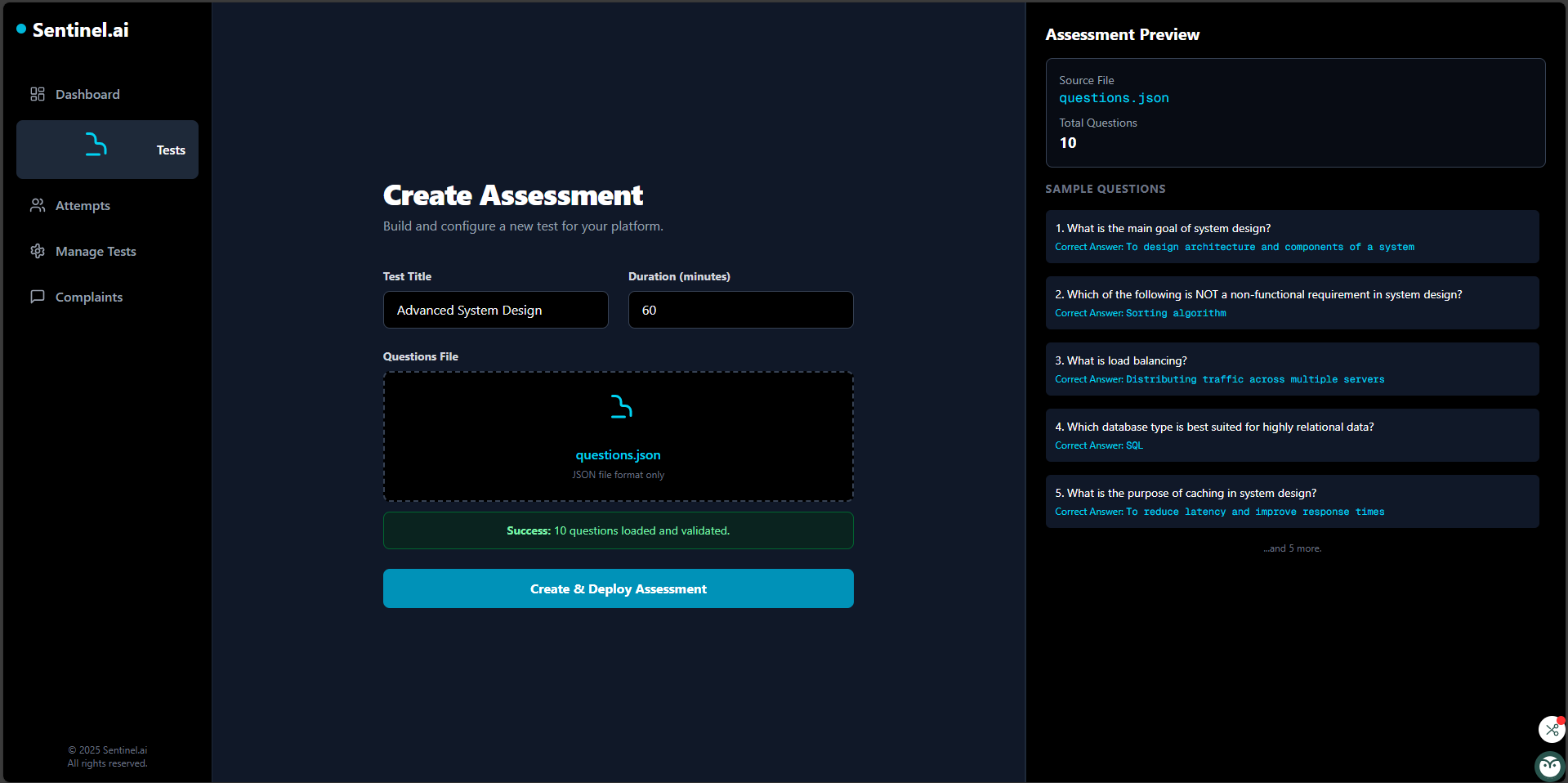 Sentinel.ai Mock Test Platform